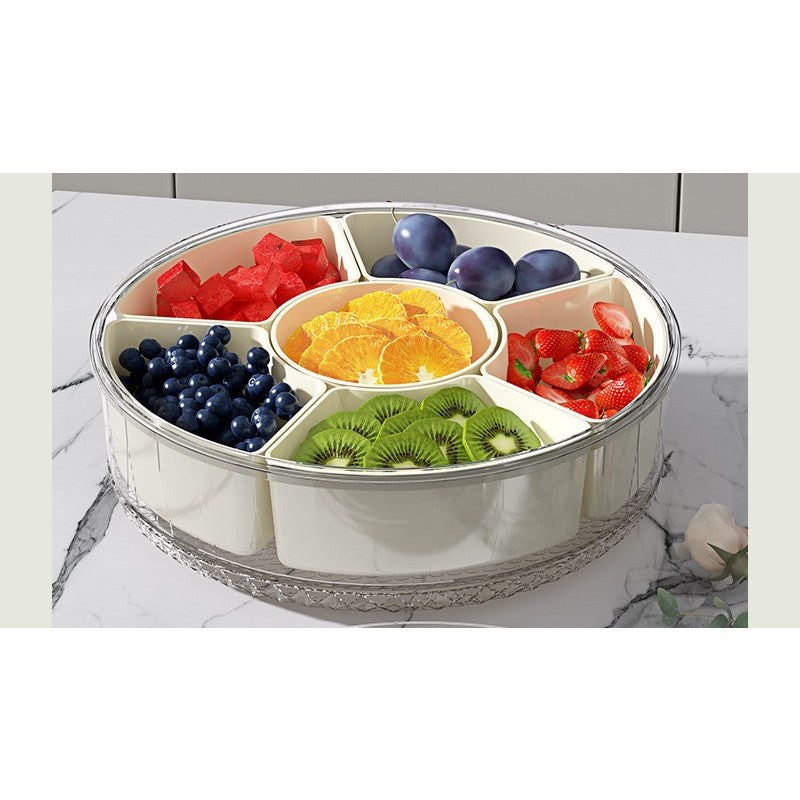 Cutie de Depozitare pentru Alimente, Flippy, cu 6 Compartimente, pentru Condimente, Fructe, Legume, cu Manere de Prindere, Rotativa 360 de Grade, Inchidere Ermetica, 32x10 cm, Alba