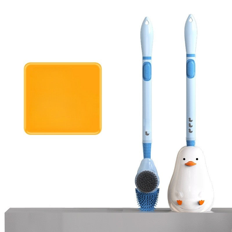Perie de Toaleta, Flippy, cu Suport de Perete, Recipient Detergent, 2 Tipuri de Perii, Model Rata, Albastru