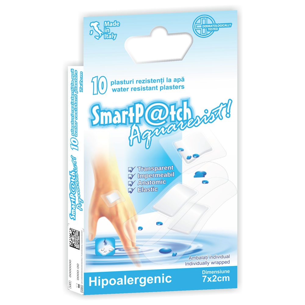 Plasturi rezistenti la Apa si impermeabili, Smartpatch, Plasturi Aquaresist, 10 buc, Invisibil