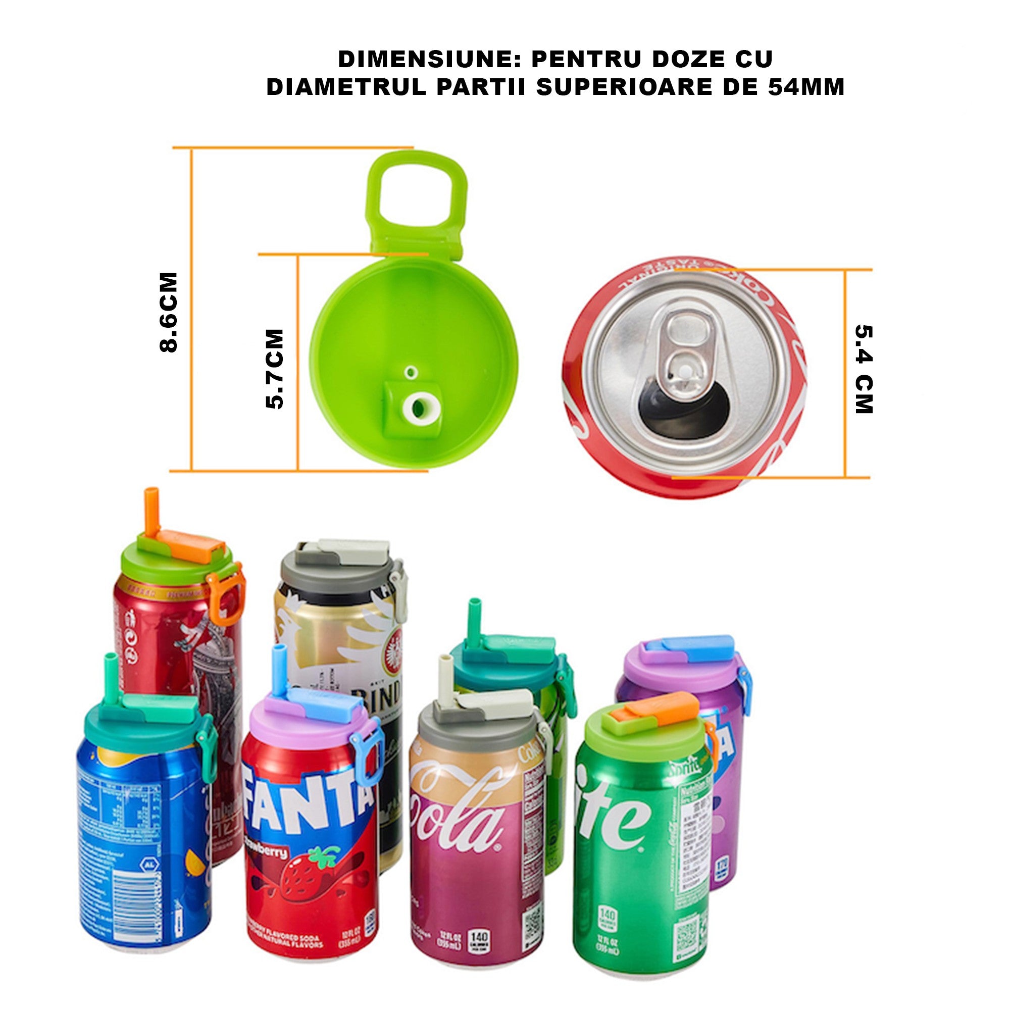 Capac Anti Varsare pentru Doze, Model cu Pai Transparent, Reutilizabil, din Plastic, cu Maner Transportabil, 5.4 cm, Rozov