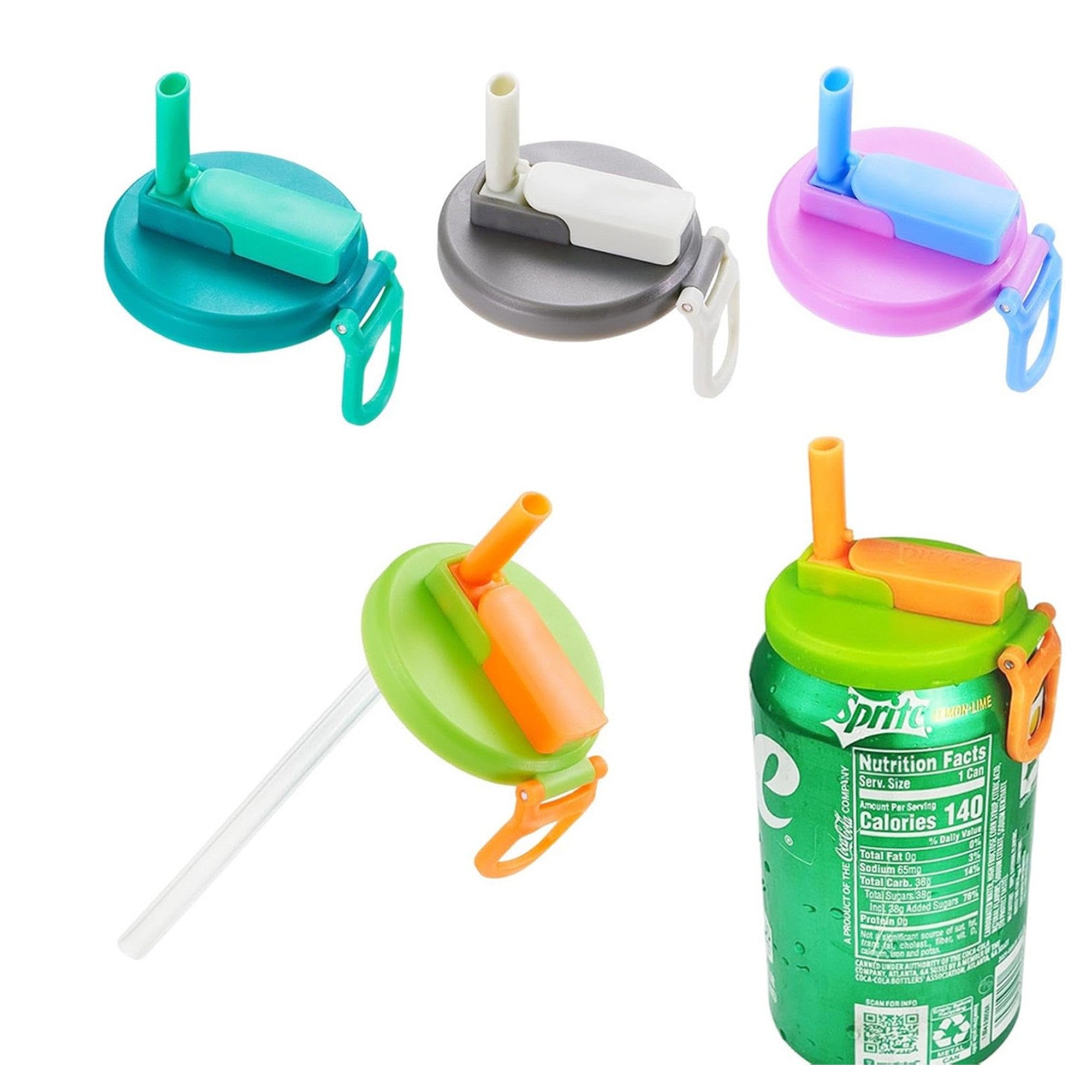 Capac Anti Varsare pentru Doze, Model cu Pai Transparent, Reutilizabil, din Plastic, cu Maner Transportabil, 5.4 cm, Rozov