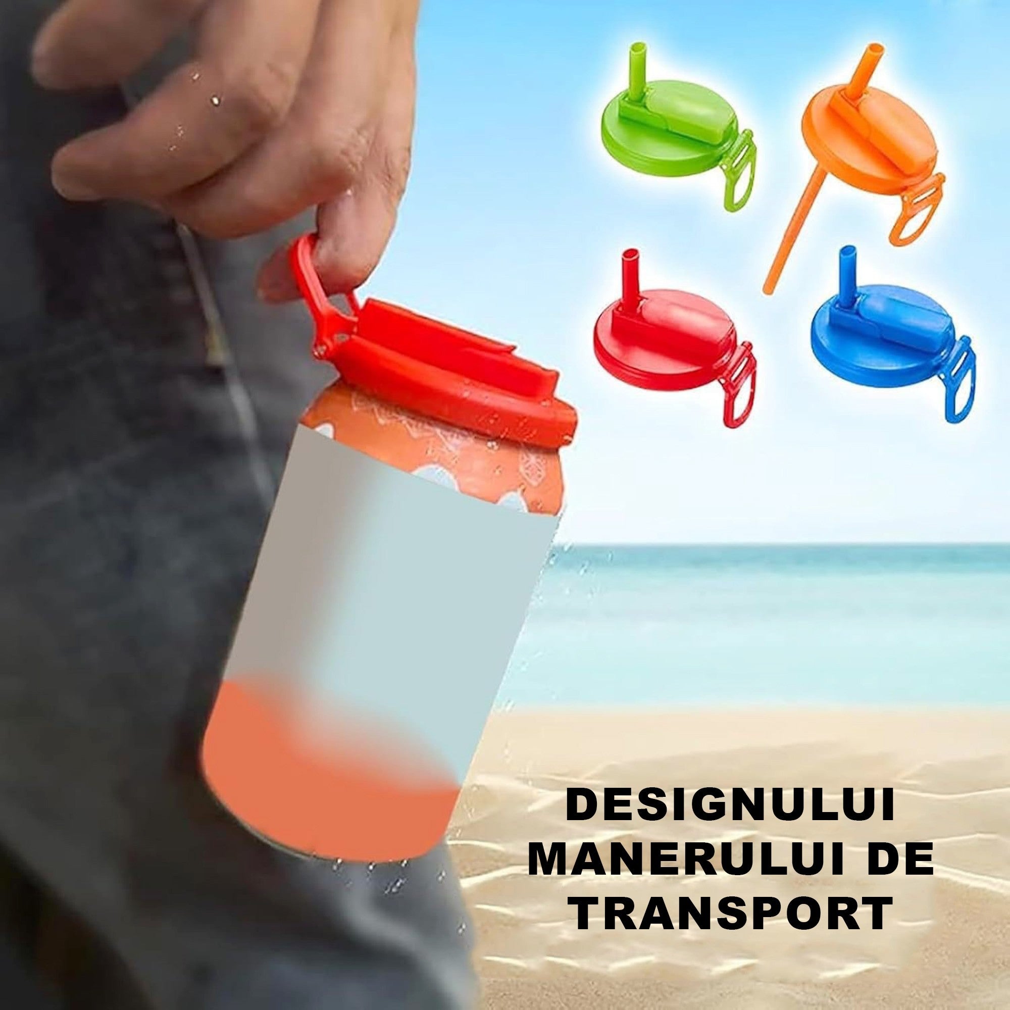 Capac Anti Varsare pentru Doze, Model cu Pai Transparent, Reutilizabil, din Plastic, cu Maner Transportabil, 5.4 cm, Rozov