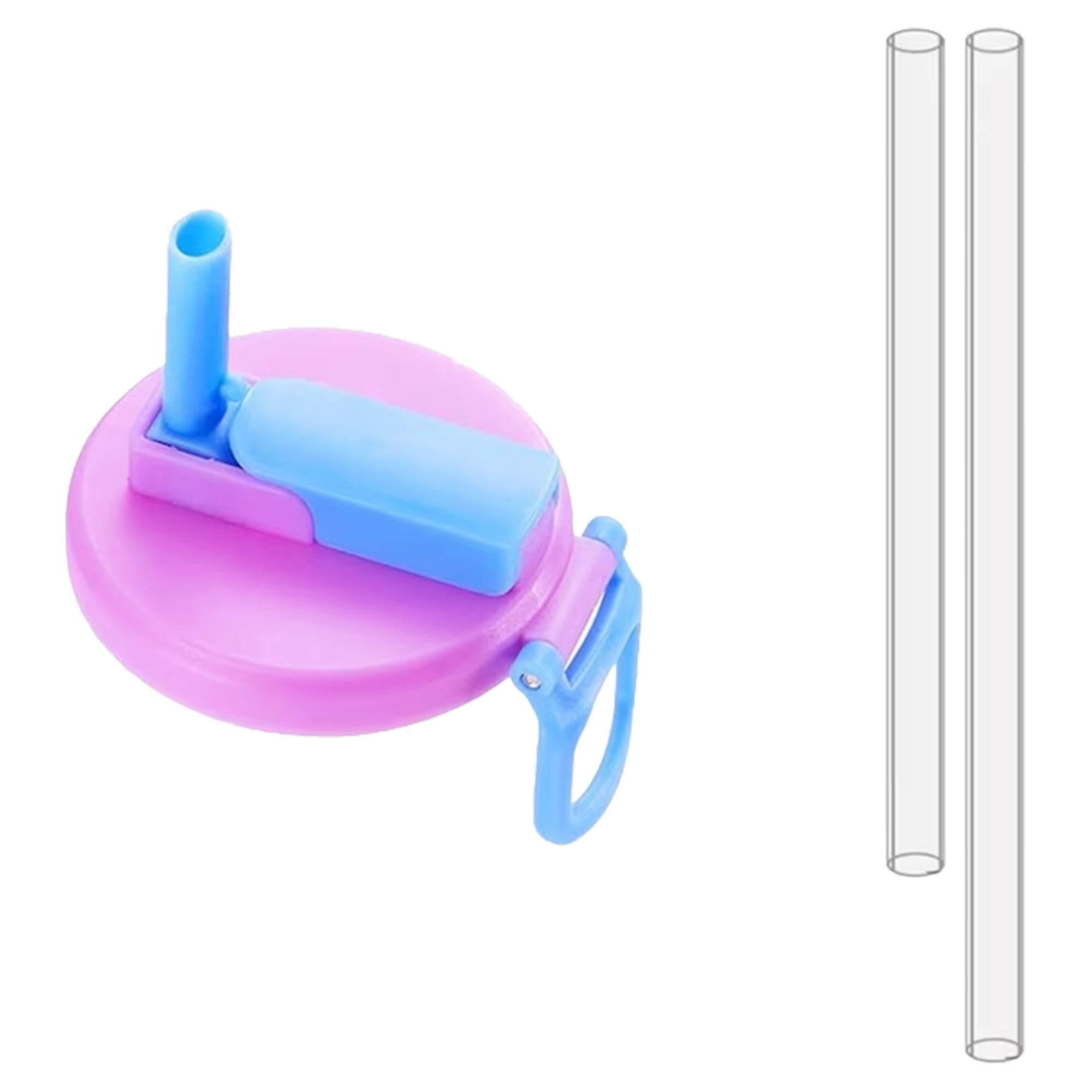 Capac Anti Varsare pentru Doze, Model cu Pai Transparent, Reutilizabil, din Plastic, cu Maner Transportabil, 5.4 cm, Rozov