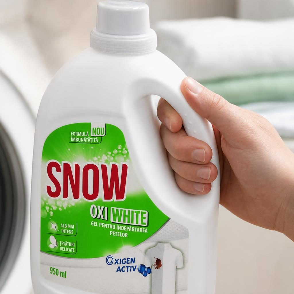 Solutie pentru Pete, Snow, Gel de Haine pentru Pete, 950 ml, Oxi White