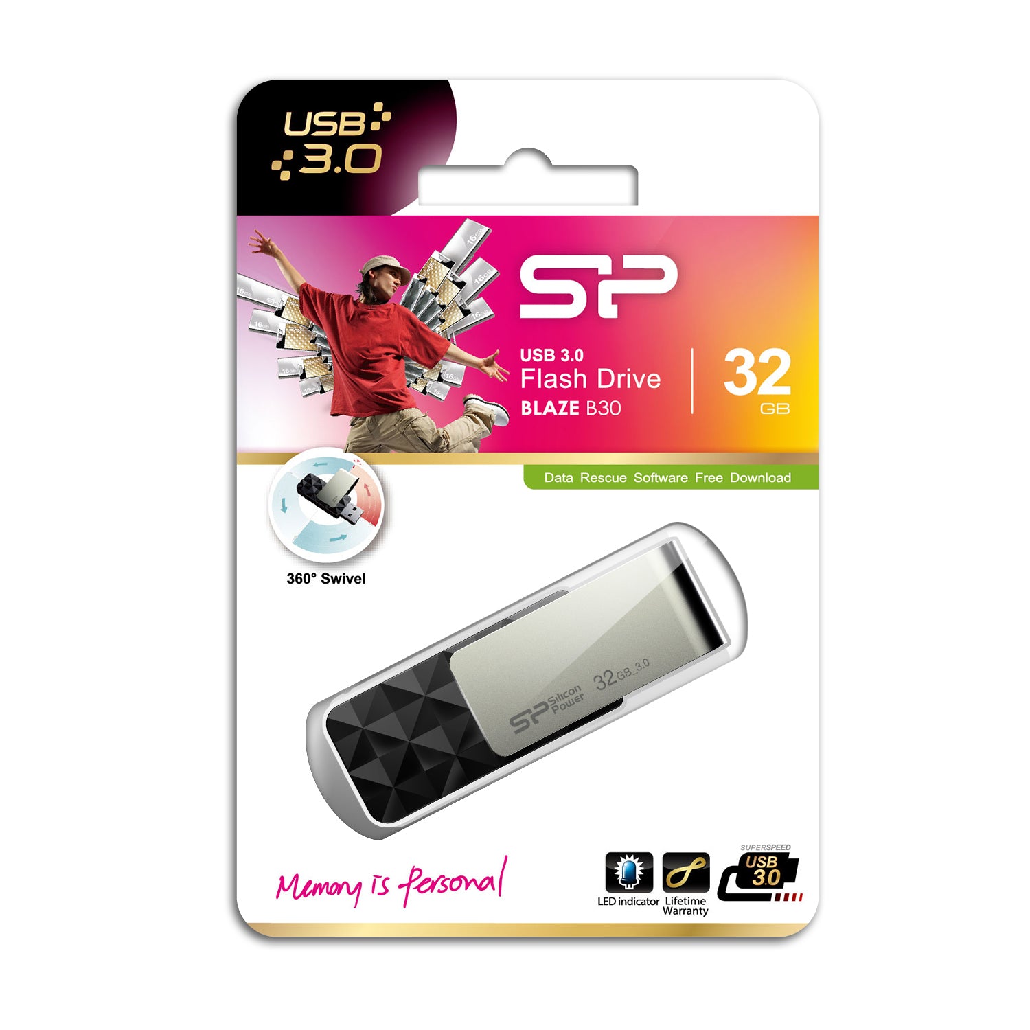 Memorie USB USB Blaze B30 32GB USB 3.0 Black "SP032GBUF3B30V1K"