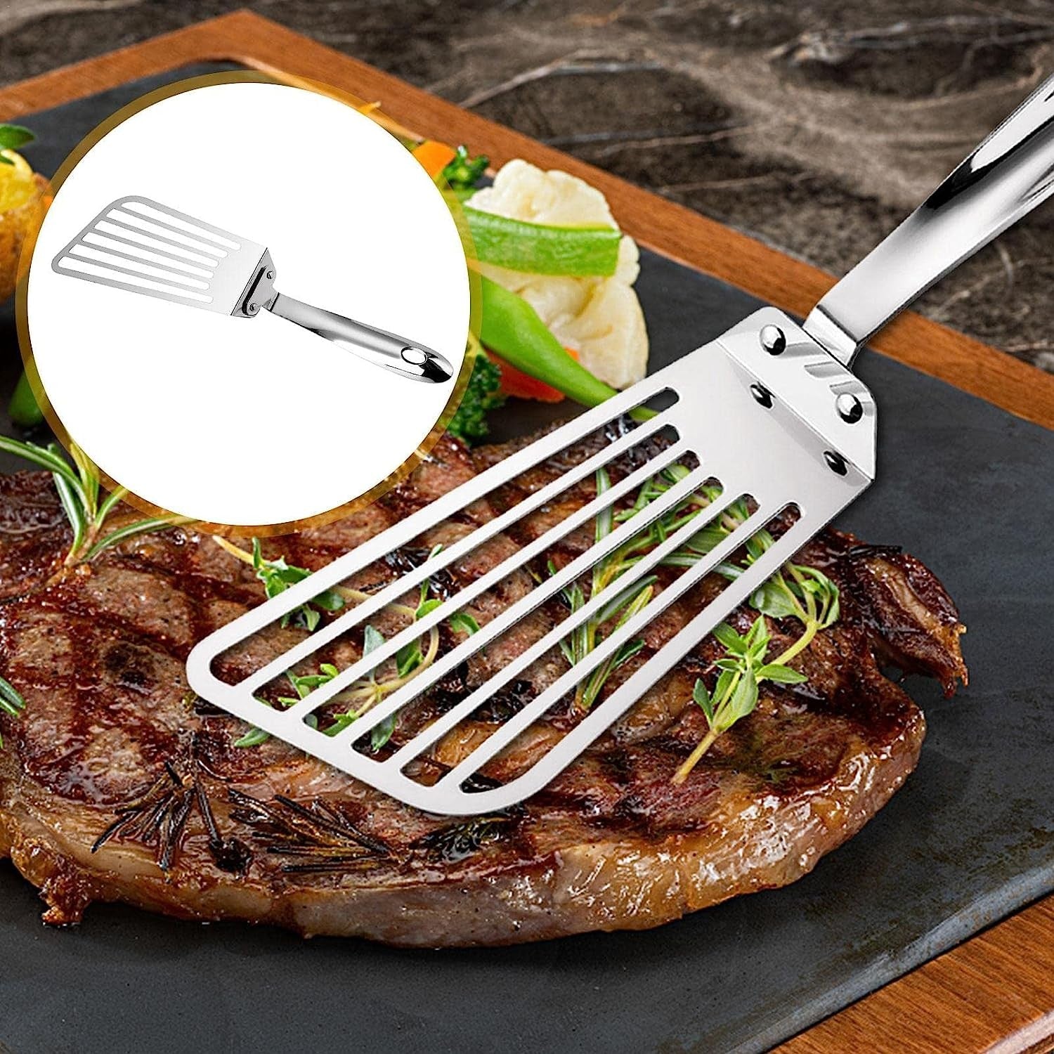 Spatula flexibila Fish Turner, din otel, durabila, cu margini subtiri pentru taiere, pentru carne, oua, peste, multifunctionala, argintiu