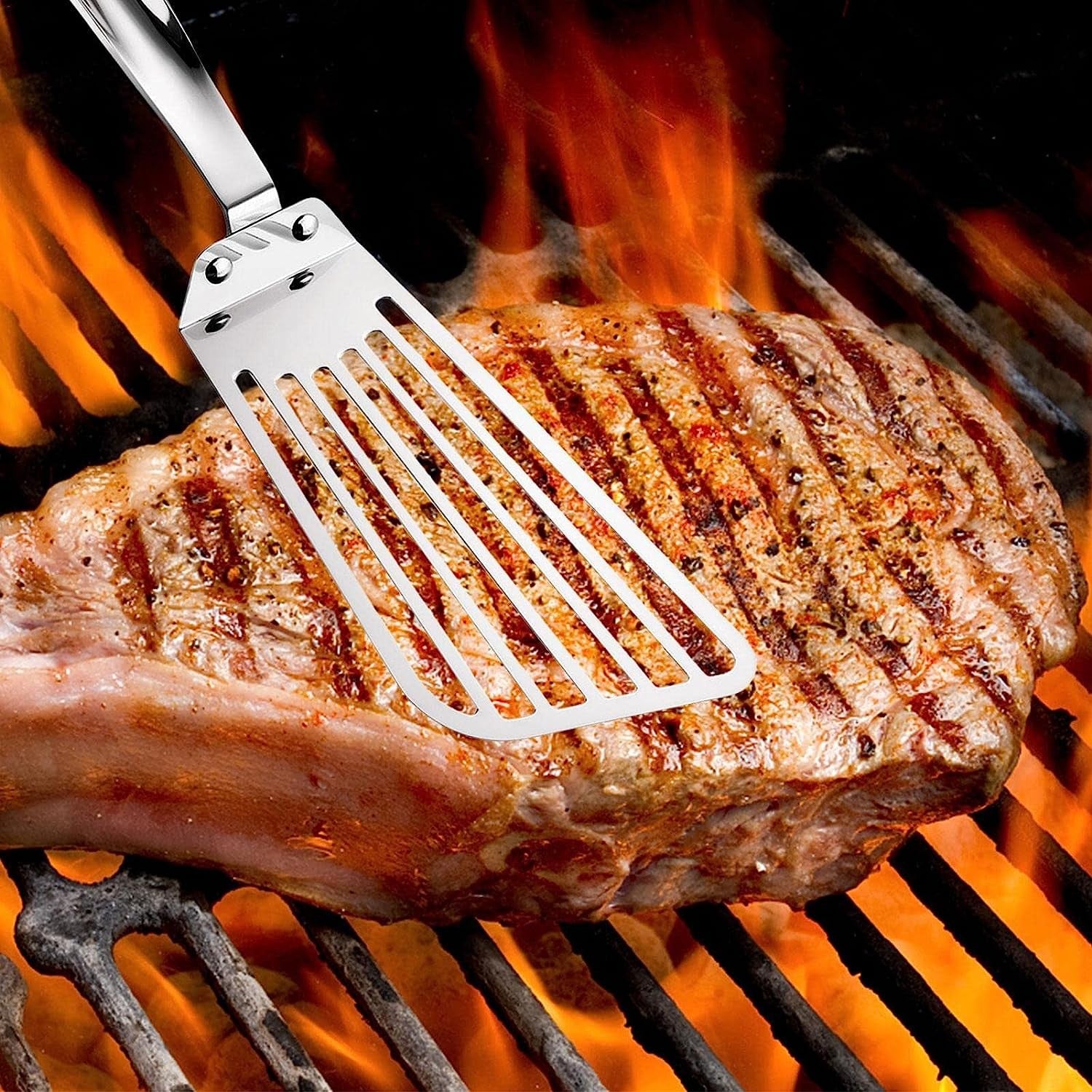 Spatula flexibila Fish Turner, din otel, durabila, cu margini subtiri pentru taiere, pentru carne, oua, peste, multifunctionala, argintiu
