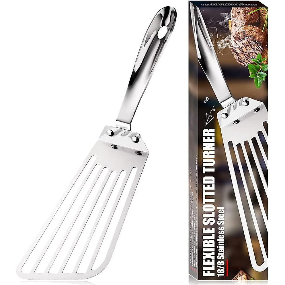 Spatula flexibila Fish Turner, din otel, durabila, cu margini subtiri pentru taiere, pentru carne, oua, peste, multifunctionala, argintiu