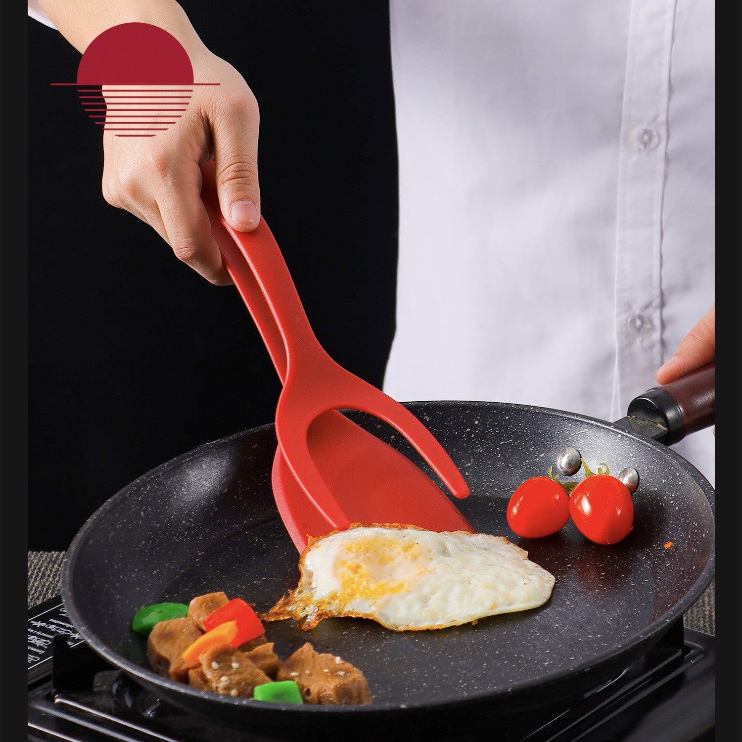 Spatula Multifunctionala tip Cleste, Spatula Cleste pentru Gatit, Silicon PP, pentru Alimente, Carne, Paine, 31 x 8.5 cm Rosu