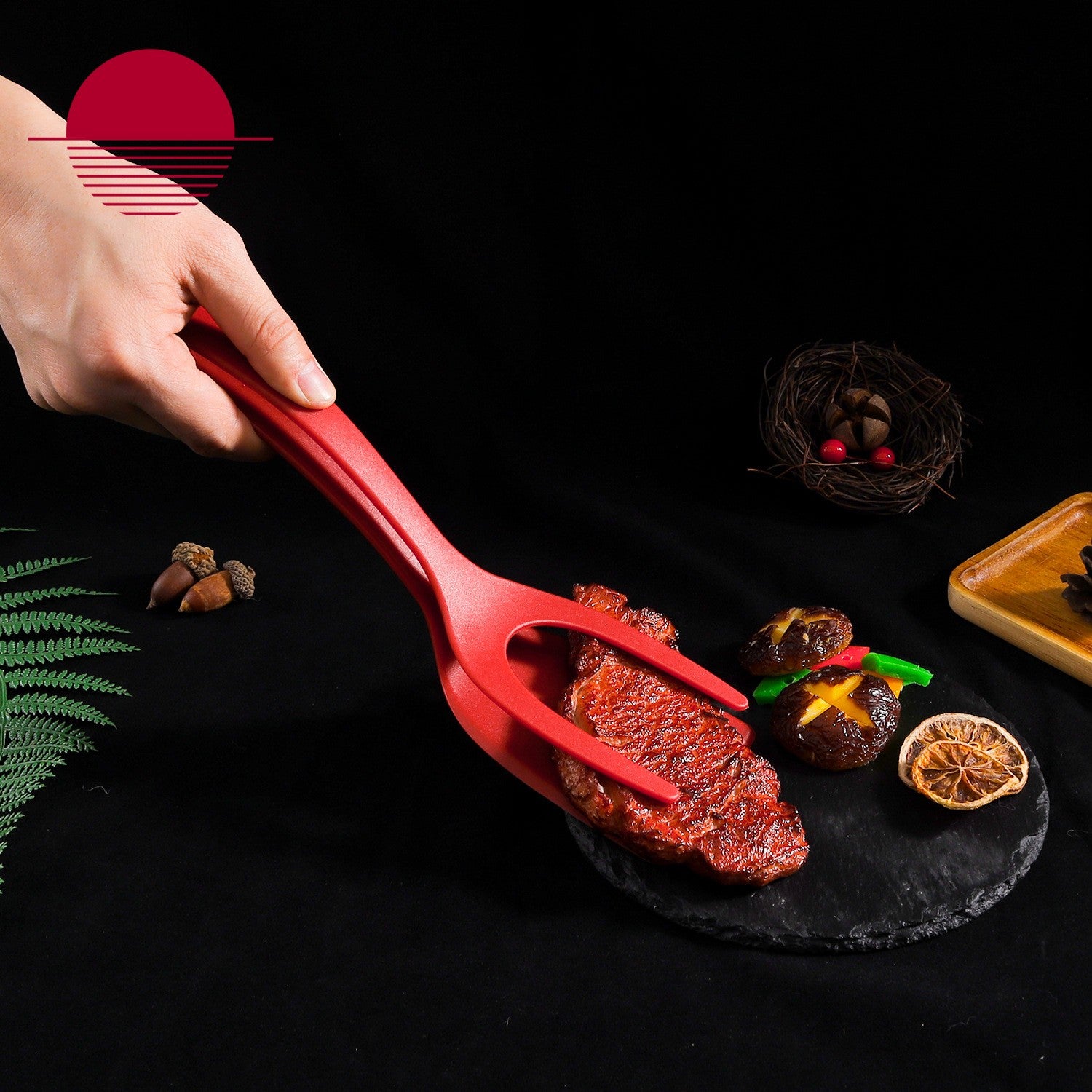 Spatula Multifunctionala tip Cleste, Spatula Cleste pentru Gatit, Silicon PP, pentru Alimente, Carne, Paine, 31 x 8.5 cm Rosu