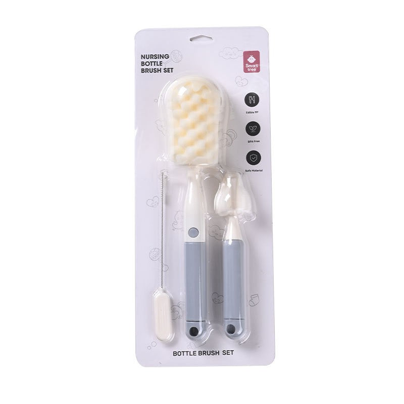 Set 3 Perii de Spalat Biberoane, Flippy, pentru Tetina, Biberon, Pai, Materiale Sigure, fara BPA, Curatare 360°, Gri