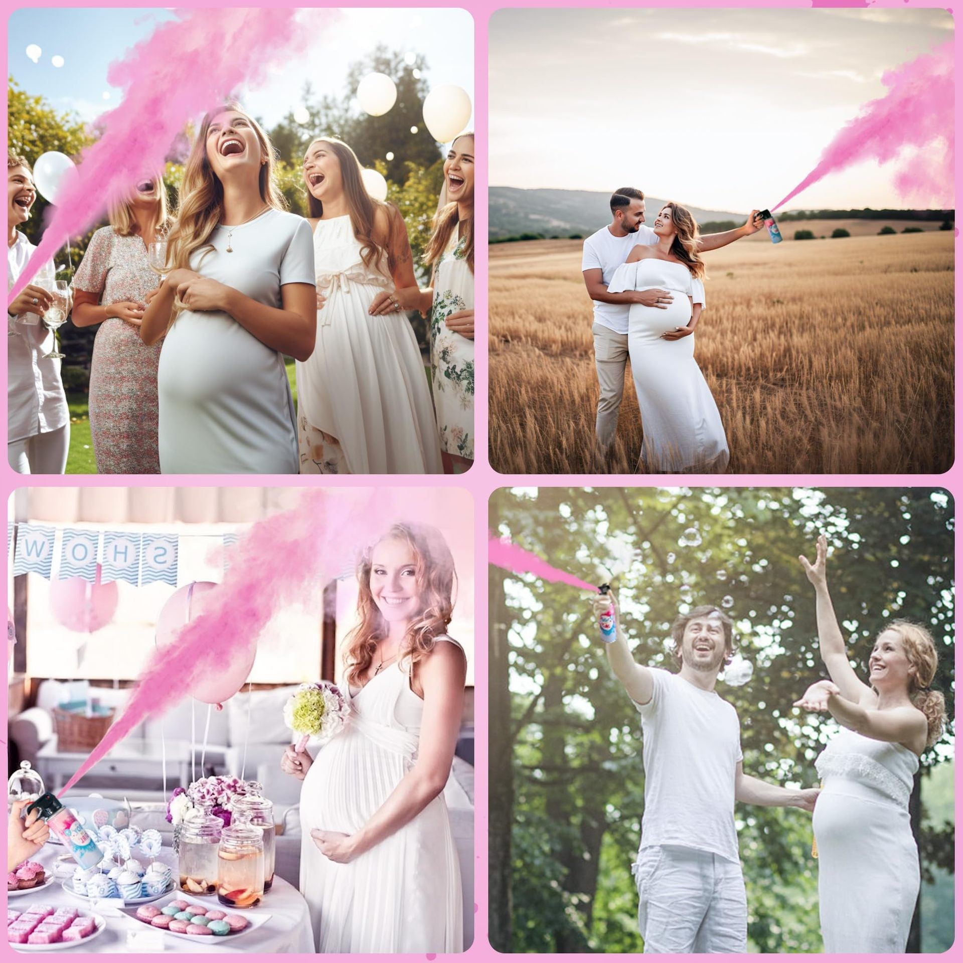 Spray Gender Reveal, 260 ml, din Amidon de Porumb, Dezvaluire Gen Bebelusi, Roz
