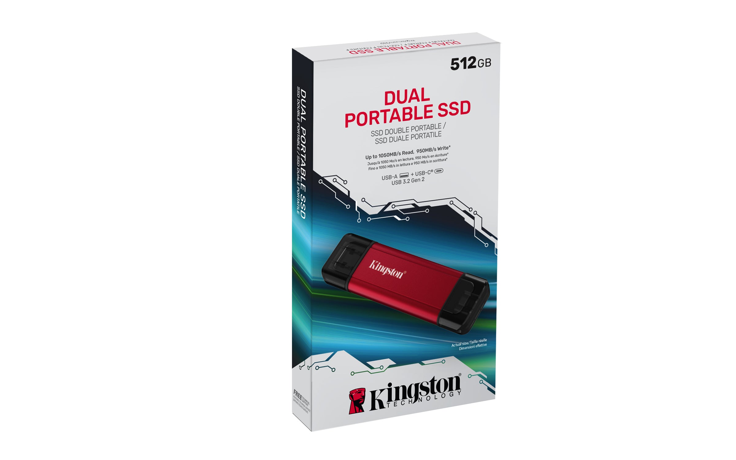 KINGSTON 512GB Dual USB-A/C Portable SSD Up to 1050MB/s USB 3.2 Gen 2 "SPSD/512GB"