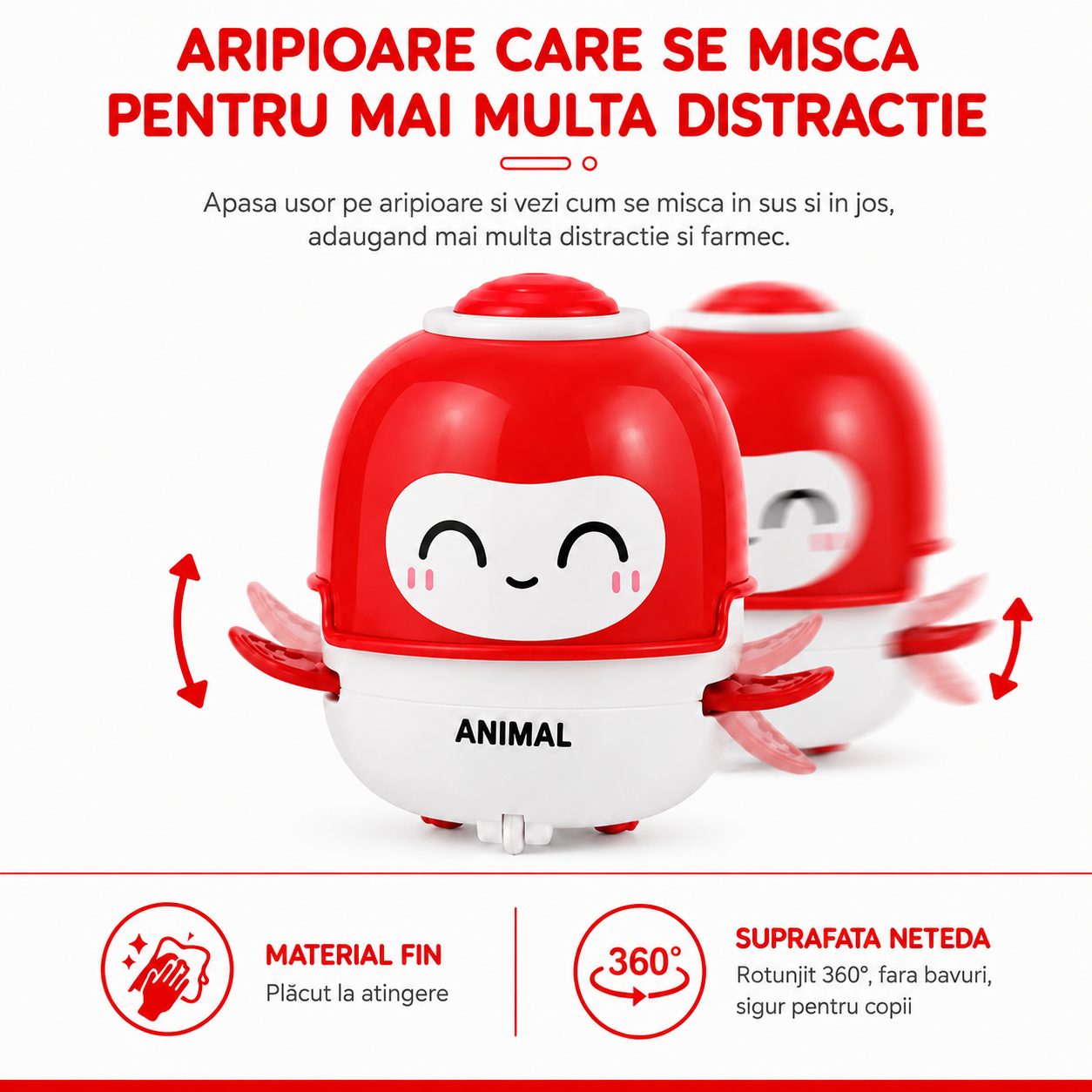Jucarie Interactiva cu Inertie, Model Animalut, Sunete si Lumini, pentru Copii 1-3 Ani, Rosu