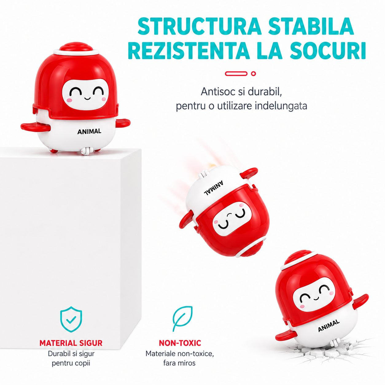 Jucarie Interactiva cu Inertie, Model Animalut, Sunete si Lumini, pentru Copii 1-3 Ani, Rosu