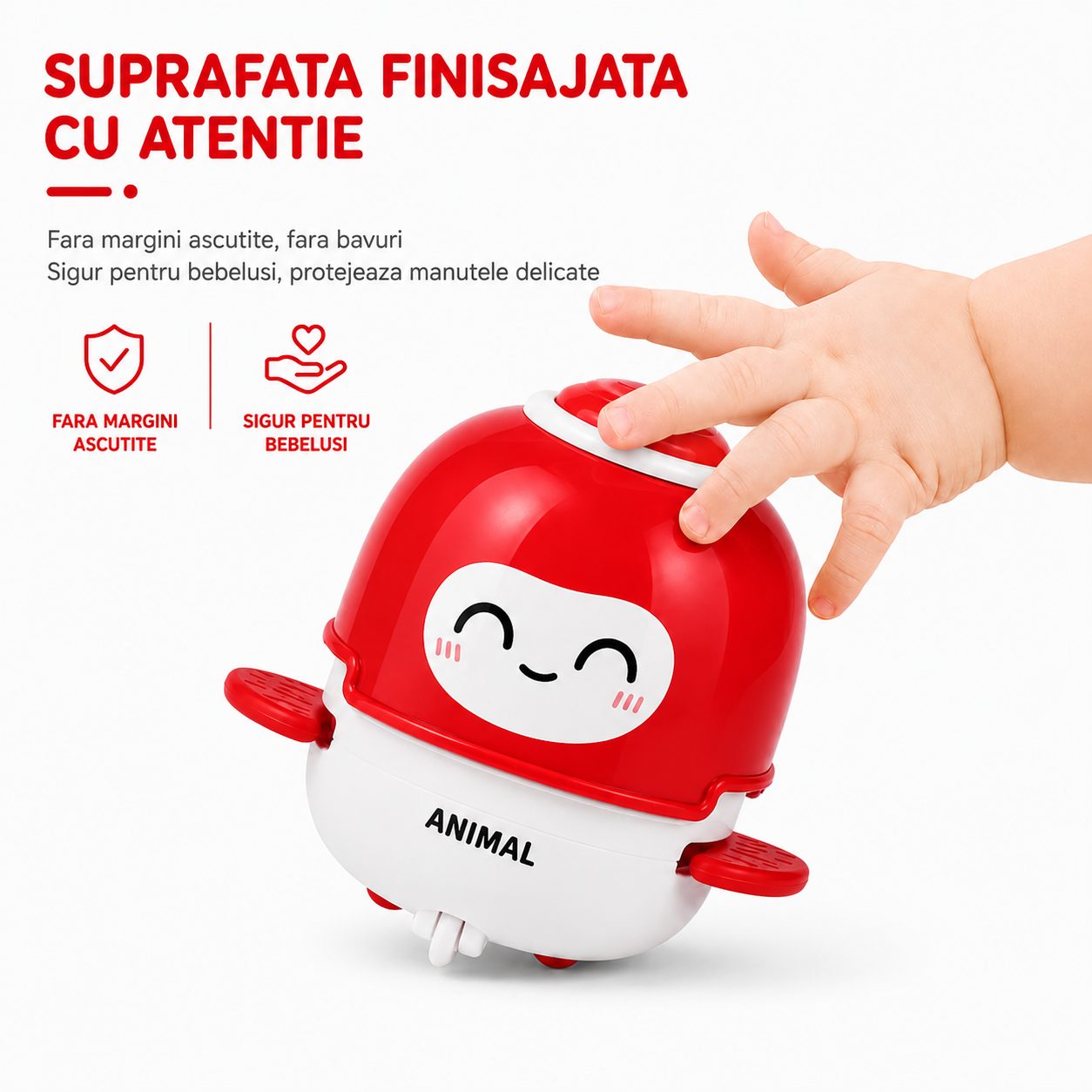 Jucarie Interactiva cu Inertie, Model Animalut, Sunete si Lumini, pentru Copii 1-3 Ani, Rosu