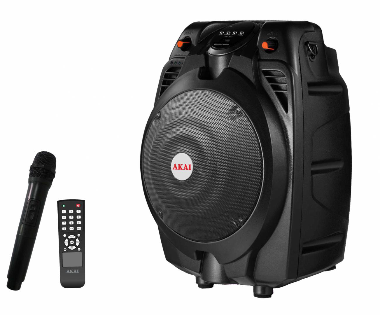 BOXE portabile AKAI, troller 1.0, RMS 30 W, microfon wireless, Bluetooth, cu fir,telecomanda wireless, conector Bluetooth, alimentare 220V, Jack 3.5mm, USB, negru, "SS022A-X6"