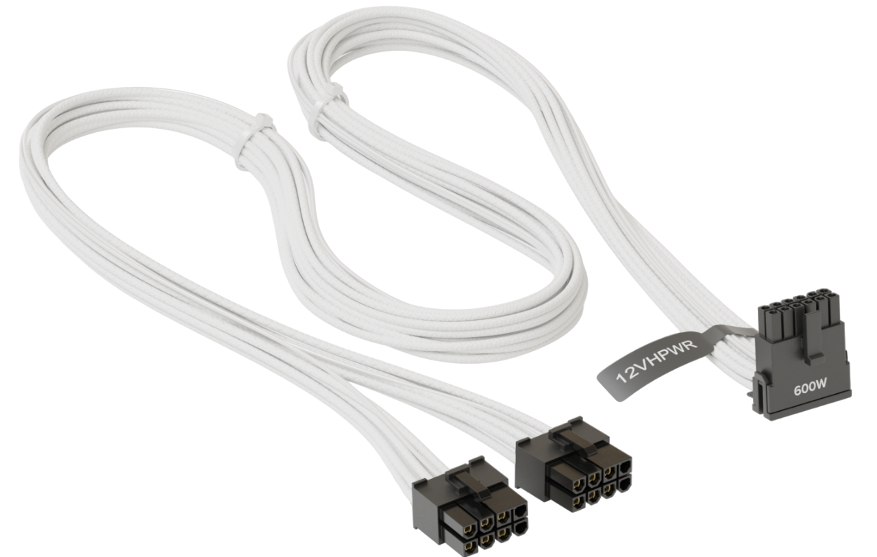 Seasonic 12VHPWR, SS2x8P conectori unghi 90 grade, 600W, PCIe 5.0, Alb "SS2X8P-12VHPWR-600W-90-WHITE"