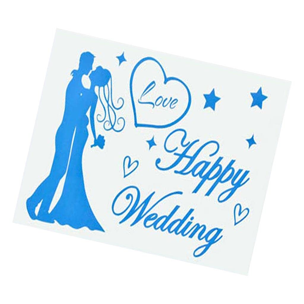 Sticker Autocolant, Tematica Nunta, Model Scris Happy Wedding, 21x29 cm, Albastru