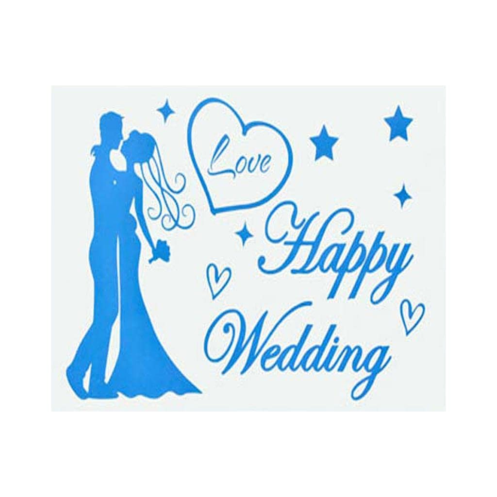 Sticker Autocolant, Tematica Nunta, Model Scris Happy Wedding, 21x29 cm, Albastru