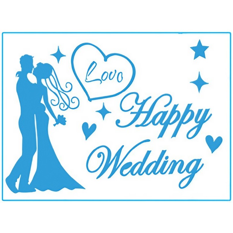 Sticker Autocolant, Tematica Nunta, Model Scris Happy Wedding, 21x29 cm, Albastru