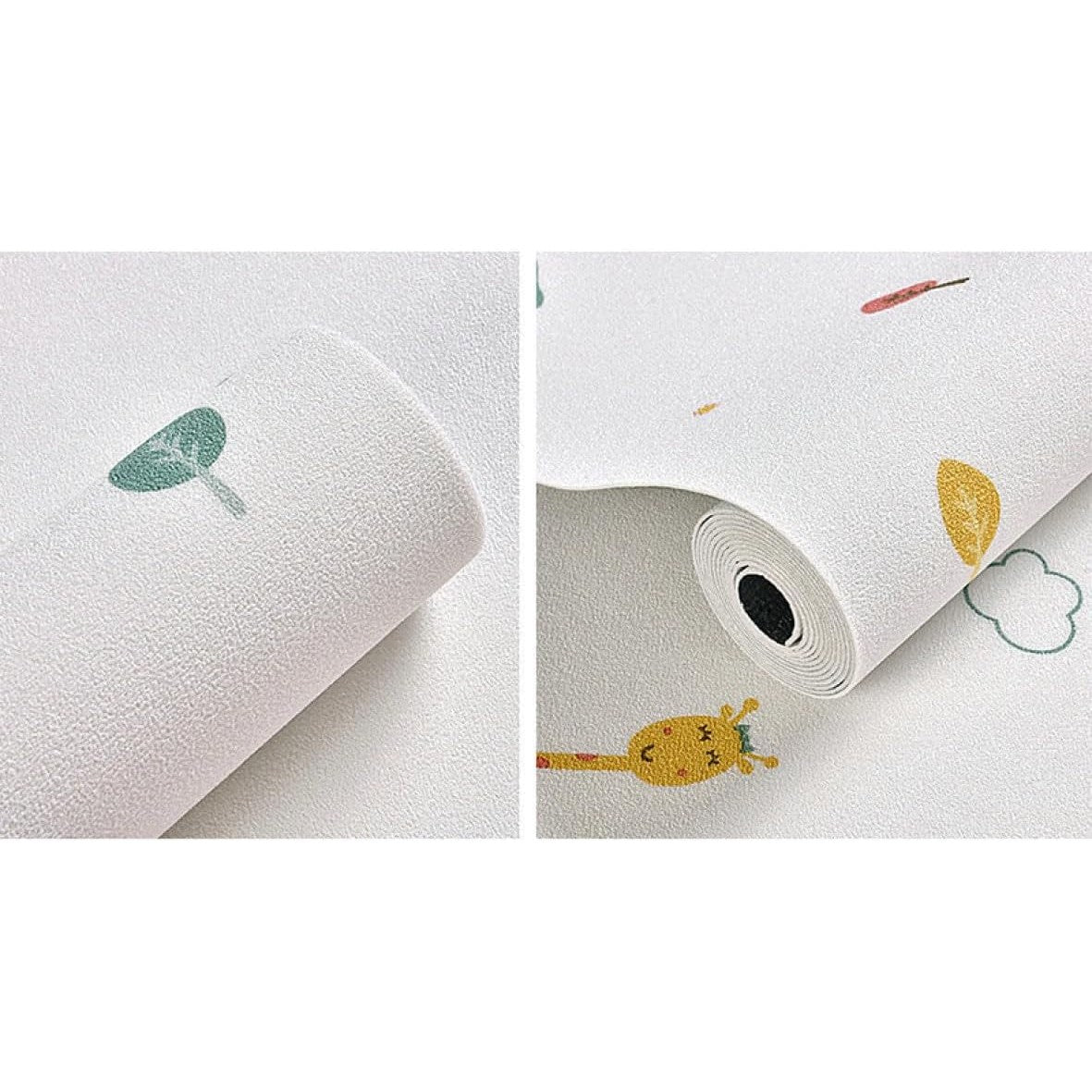 Rola Autoadeziva pentru Perete, din Panza, 10 m, Rezistenta la Umezeala, 2.5 mm Grosime, Model Girafa si Elefant, Multicolor