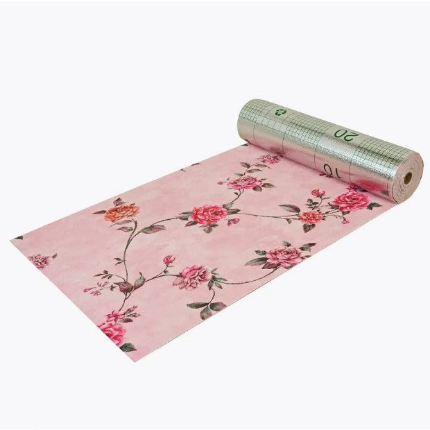 Rola Autoadeziva pentru Perete, din Panza, 10 m, Rezistenta la Umezeala, 2.5 mm Grosime, Model Trandafiri, Roz