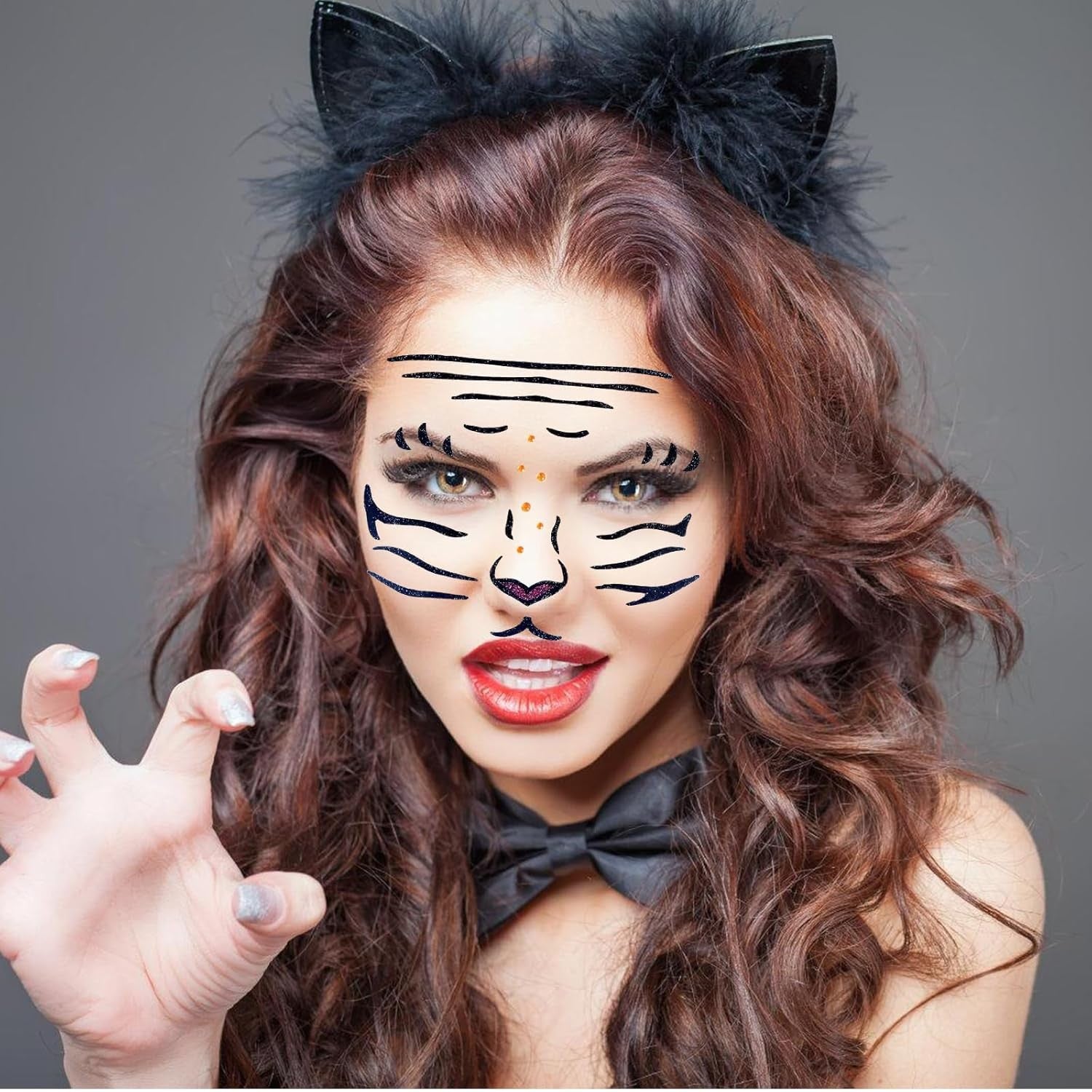 Sticker Temporar pentru Fata, pentru Machiaj, Face Art, Halloween, Teatru, Model Tigru, Maro