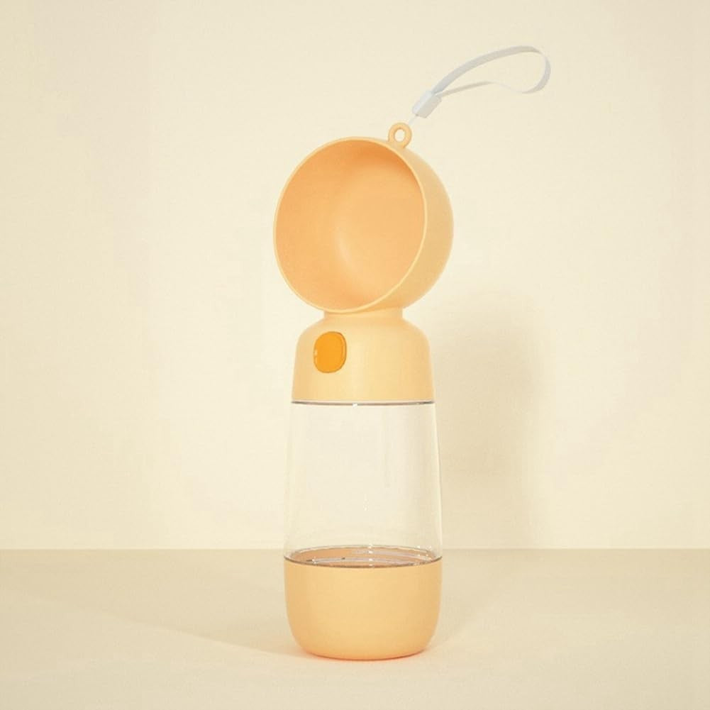 Sticla Animale, Portabila, pentru Hrana si Apa, din ABS, 400 ml/182 ml, 25.5 x 8 x 9 cm, Galben