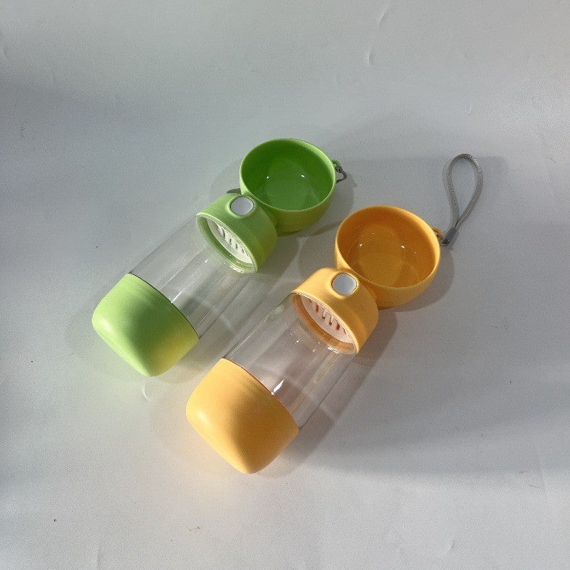 Sticla Animale, Portabila, pentru Hrana si Apa, din ABS, 400 ml/182 ml, 25.5 x 8 x 9 cm, Galben