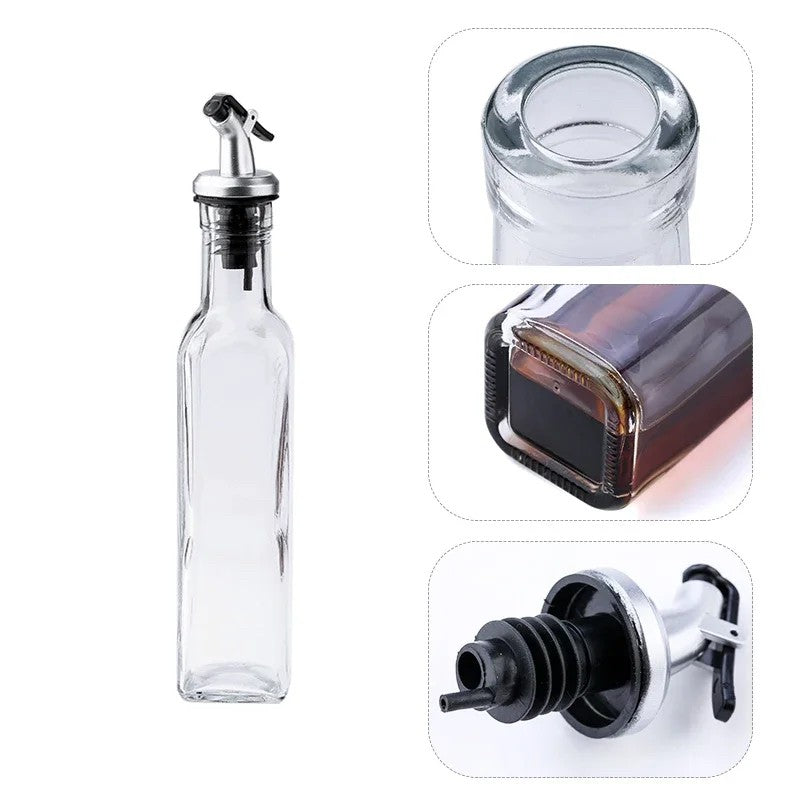 Sticla de Ulei de Masline, Sticla etansa pentru Lichide de Bucatarie, Sticla pentru Uleiuri, Sosuri, Otet, Capac din Inox Dozator, 30 x 6 cm, volum 500 ml, Transparent