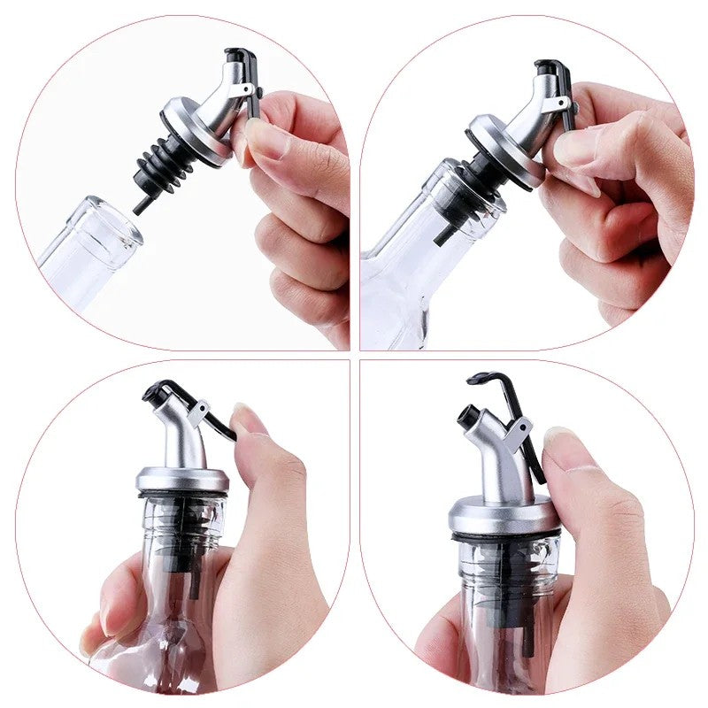 Sticla de Ulei de Masline, Sticla etansa pentru Lichide de Bucatarie, Sticla pentru Uleiuri, Sosuri, Otet, Capac din Inox Dozator, 30 x 6 cm, volum 500 ml, Transparent