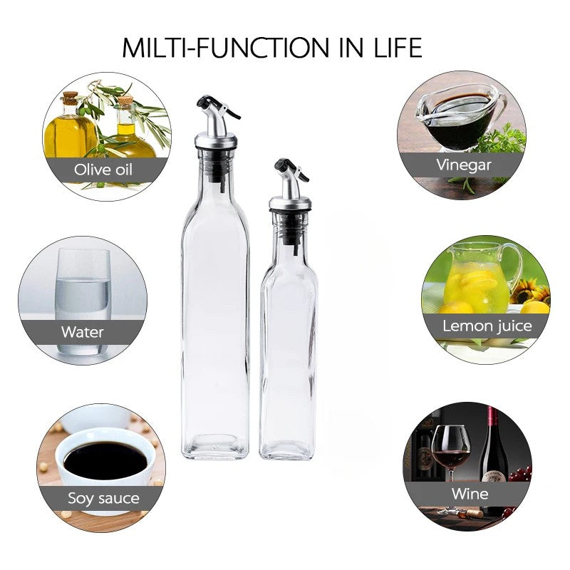 Sticla de Ulei de Masline, Sticla etansa pentru Lichide de Bucatarie, Sticla pentru Uleiuri, Sosuri, Otet, Capac din Inox Dozator, 30 x 6 cm, volum 500 ml, Transparent