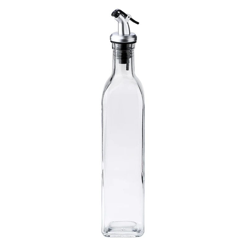Sticla de Ulei de Masline, Sticla etansa pentru Lichide de Bucatarie, Sticla pentru Uleiuri, Sosuri, Otet, Capac din Inox Dozator, 30 x 6 cm, volum 500 ml, Transparent