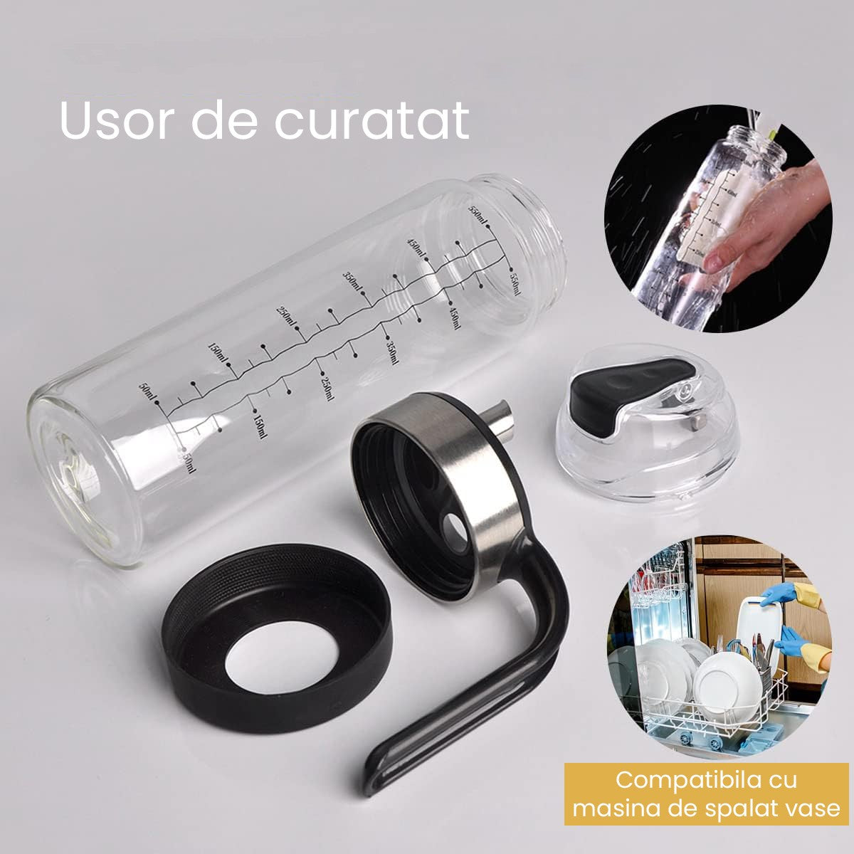 Sticla de ulei etansa cu deschidere inchidere, Dispenser de ulei de bucatarie, Sos de soia, Otet, 500 ml, Transparent