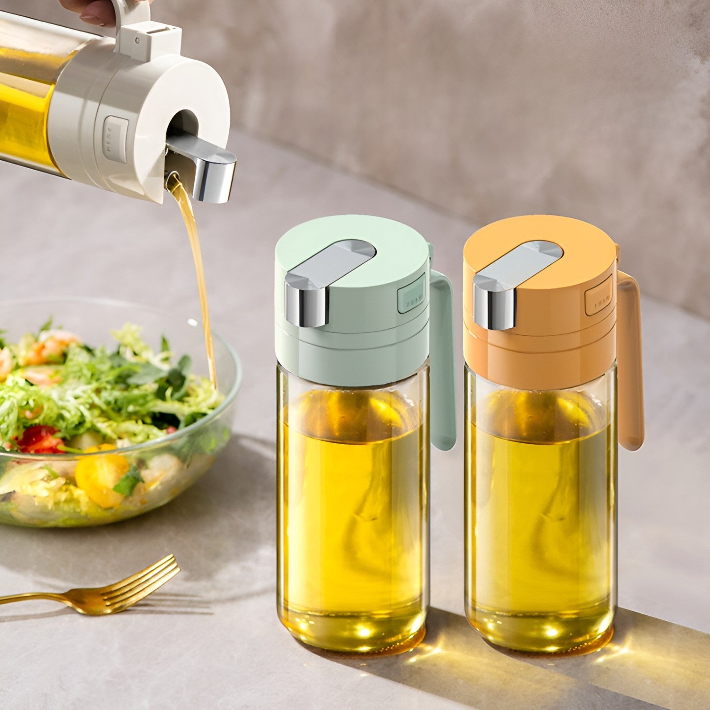 Dispenser pentru Ulei, Deschidere si Inchidere Automata a Rezervorul, cu Inductie Gravitationala, 550 ml, 12x7.6x20.5 cm, Verde