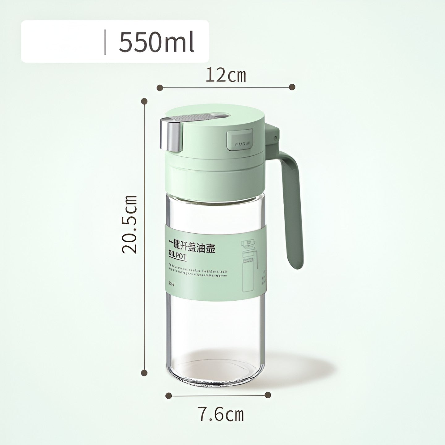 Dispenser pentru Ulei, Deschidere si Inchidere Automata a Rezervorul, cu Inductie Gravitationala, 550 ml, 12x7.6x20.5 cm, Verde