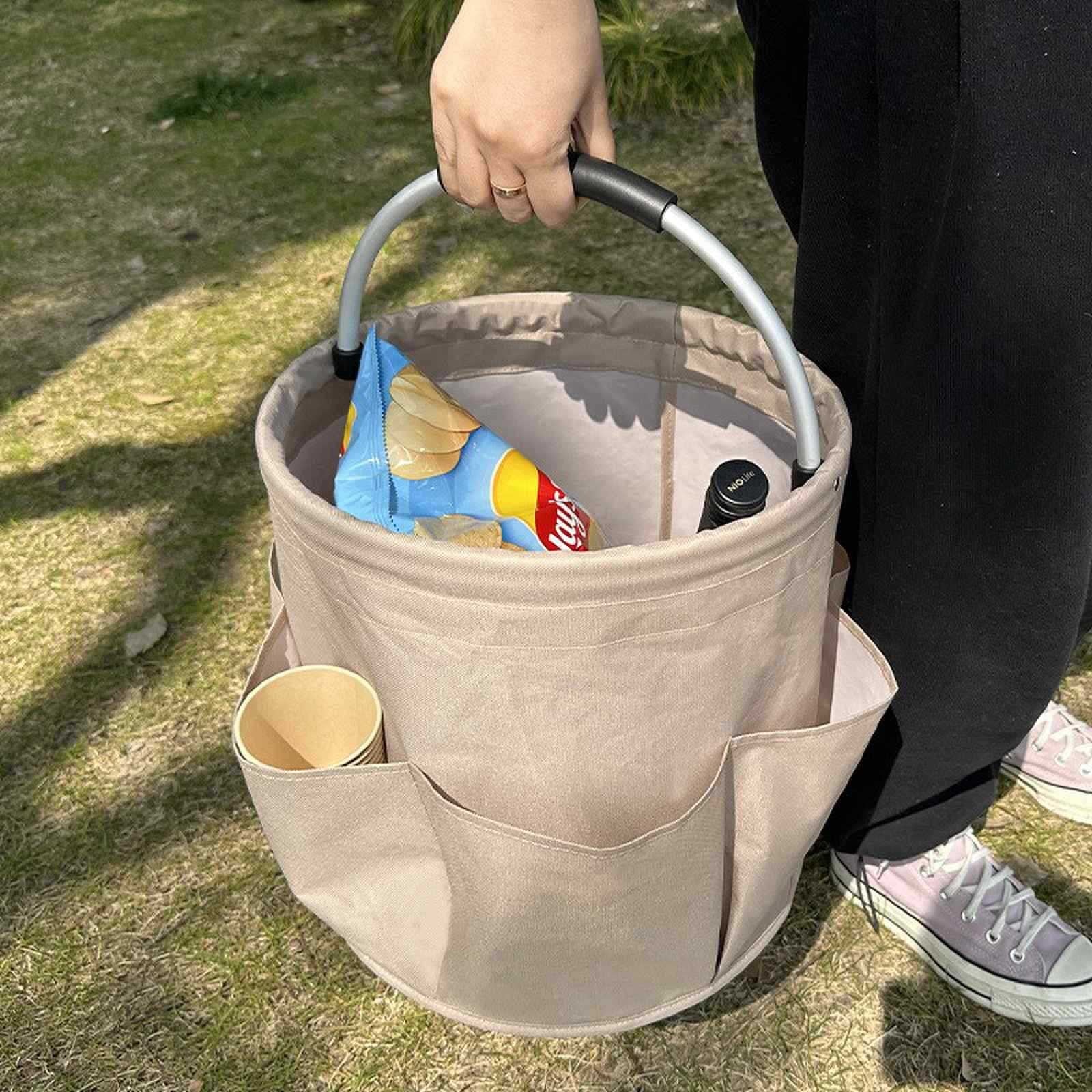 Geanta Cos pentru Scule de 17L, Buzunare Exterioare, Cos de Picnic Portabil, Cos pentru Plaja, Cos pentru Curatenie, din Material Oxford 600 D, 28 x 28 x 28 cm, Verde