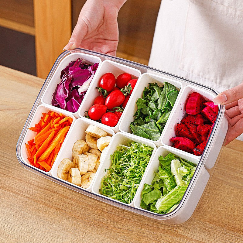 Cutie pentru Depozitare Alimente, 8 Compartimente cu Capac, Material PET+PP, 29 x 20 x 9 cm, Alb/Transparent
