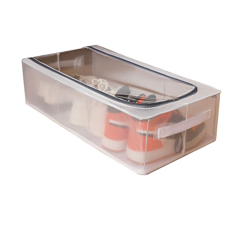 Cutie de Depozitare, pentru Pantofi Haine, din Plasa PVC Impermeabila si Cadru de Otel, Pliabila, Fermoar Bidirectional, 60 x 30 x 15 cm, Transparenta