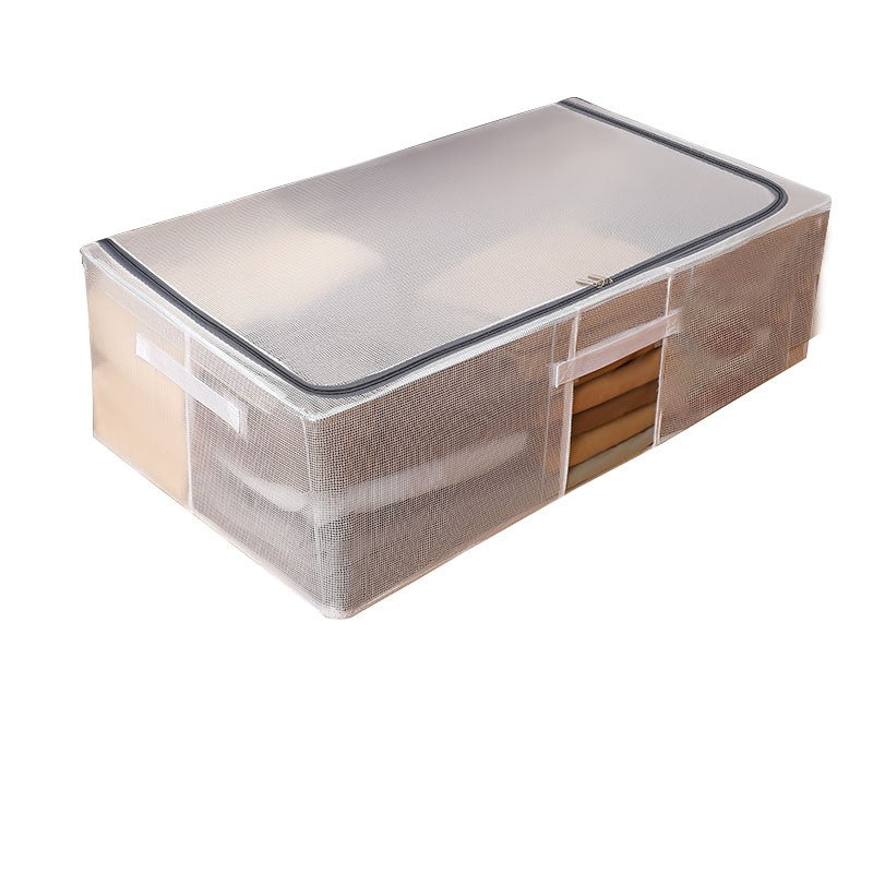 Cutie de Depozitare, pentru Haine, Incaltaminte, din Plasa PVC Impermeabila si Manere Laterale, Pliabila, Fermoar Bidirectional, 80 x 47 x 24 cm, Transparenta