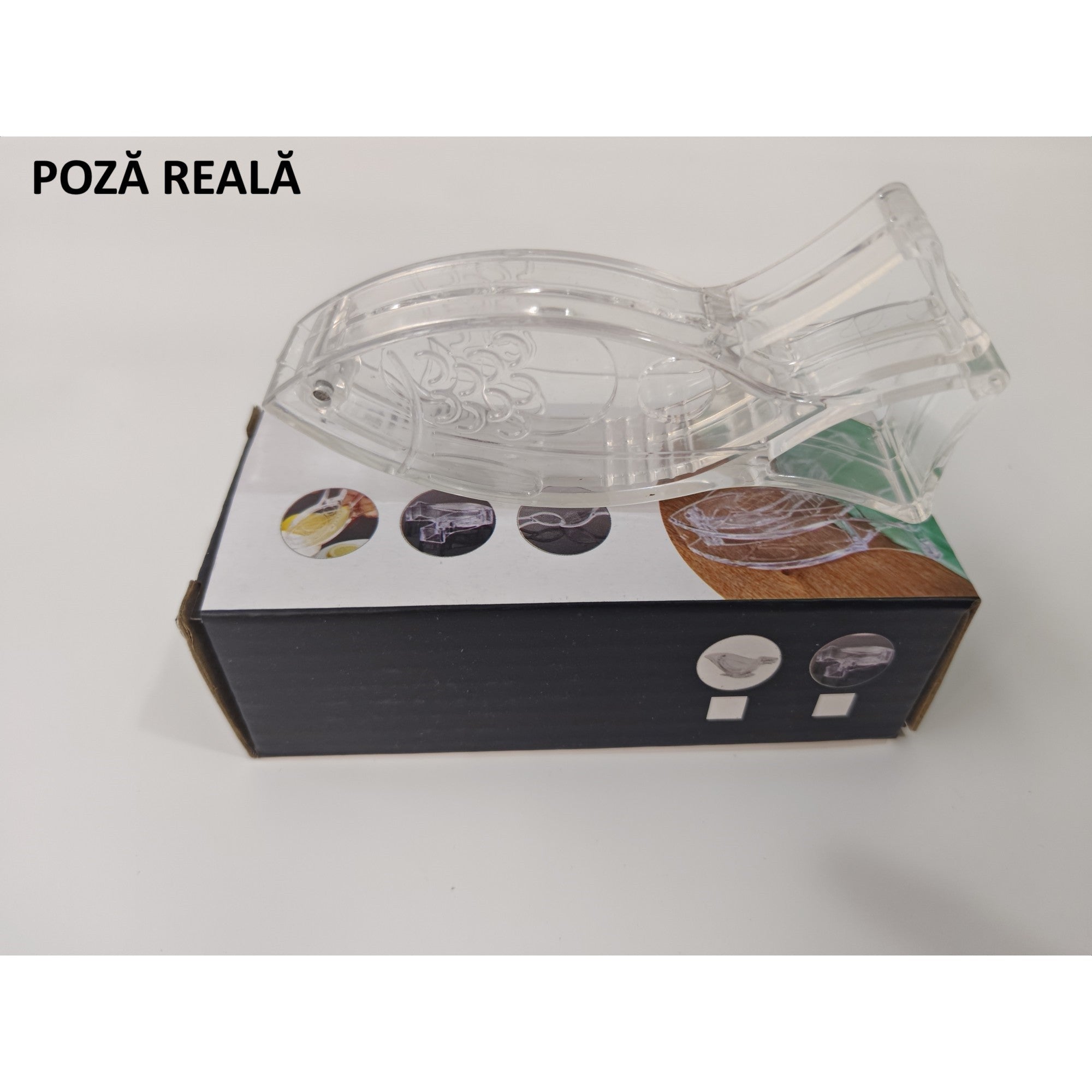 Storcator de Citrice Manual, Rezistente, Usor de Folosit si Depozitat, Durabil, Calitativ, 12x5.2 cm, Model Peste, Transparent