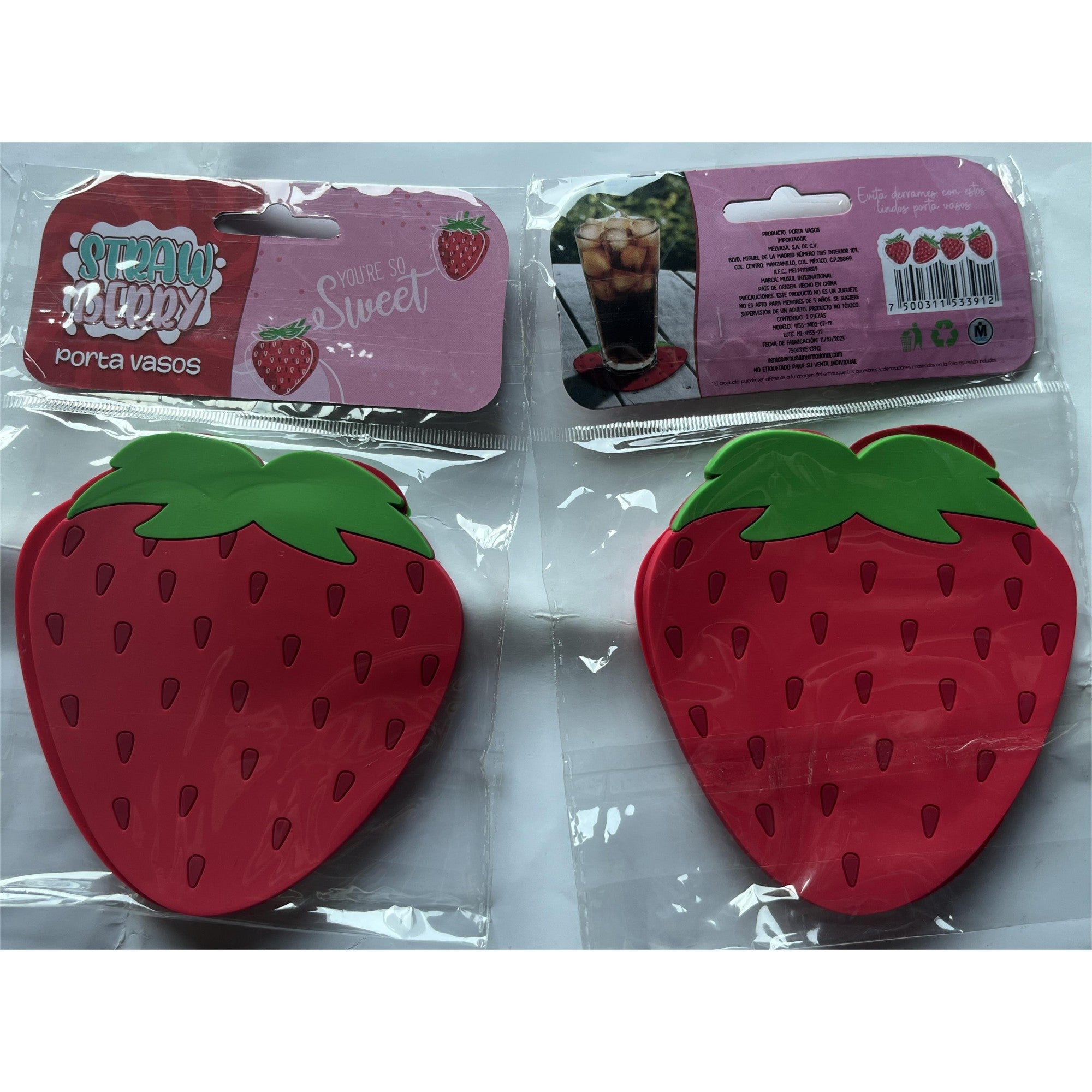 Suport pentru Pahar, Model Capsuna, din PVC, 10 x 12 cm, Rezistent la Caldura, Rosu