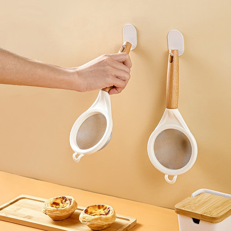 Strecuratoare, Mini Sita din Inox Silicon si Lemn, Sita pentru Bucatarie pentru Faina, Ceai si Alte Alimente, 25 x 10 cm Alb