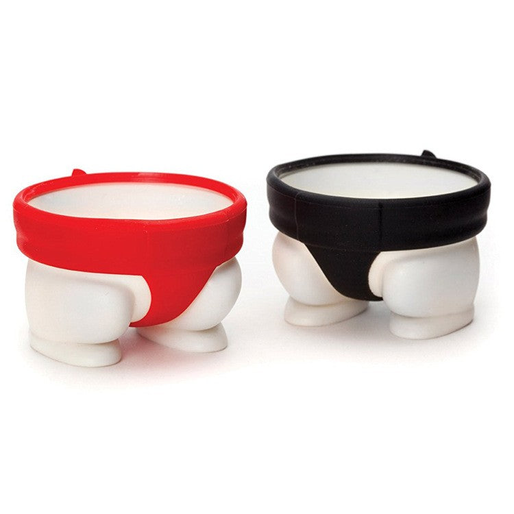 Set 2 Suporturi pentru Oua Fierte, Model Sumo, din Silicon si PP, Multicolor