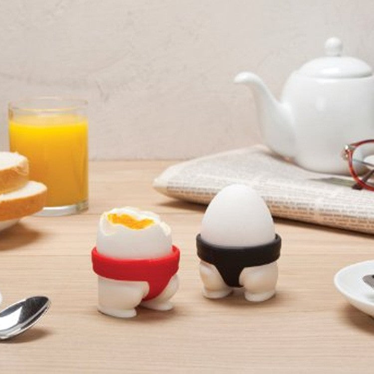 Set 2 Suporturi pentru Oua Fierte, Model Sumo, din Silicon si PP, Multicolor