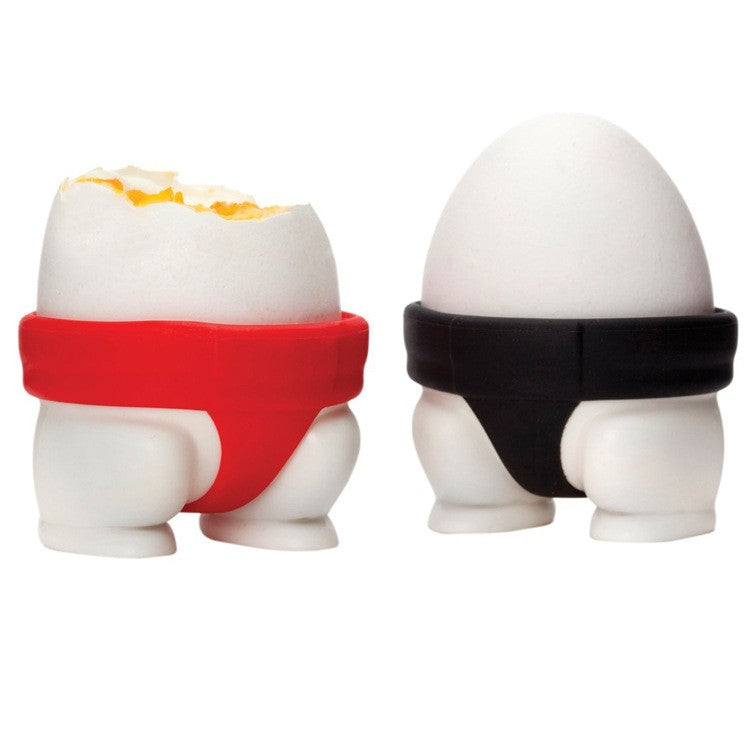 Set 2 Suporturi pentru Oua Fierte, Model Sumo, din Silicon si PP, Multicolor