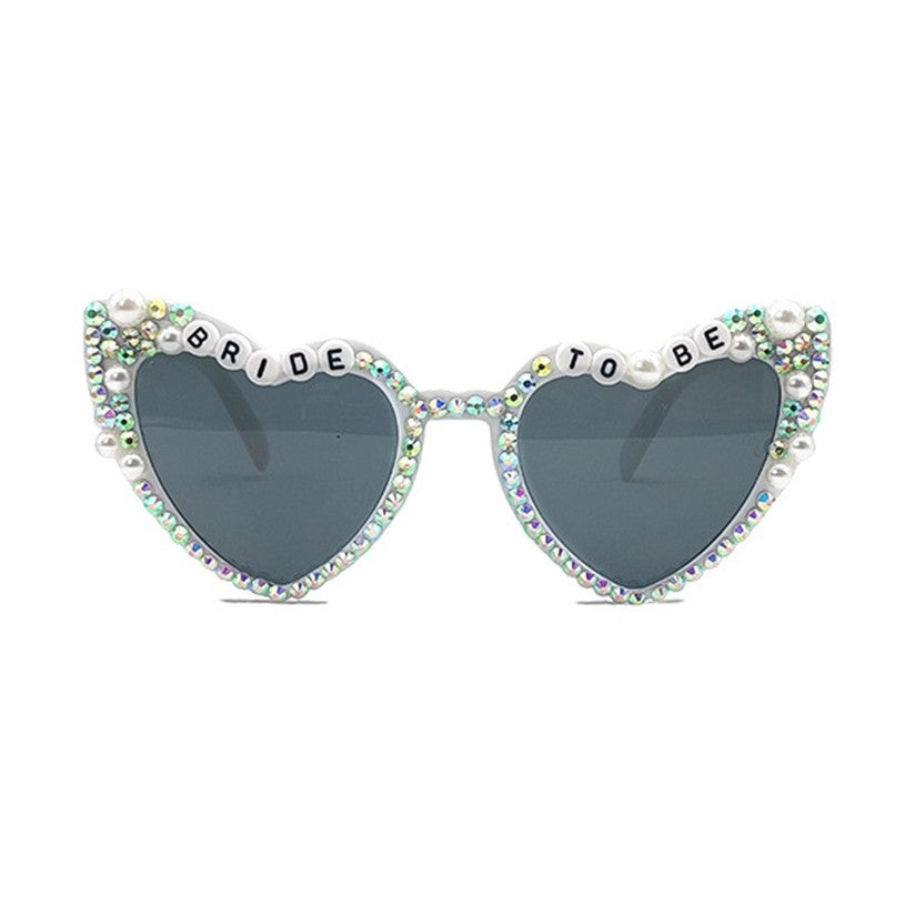 Ochelari Decorativi, Model Bride to Be, cu Perle si Diamante, pentru Nunta, din PC, 15.3 x 5.7 x 14.5 cm, Alb