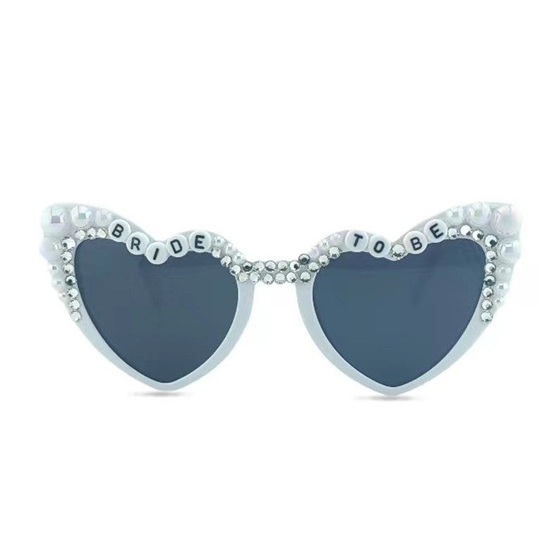 Ochelari Decorativi, Model Bride to Be, cu Perle, pentru Nunta, din PC, 15.3 x 5.7 x 14.5 cm, Alb