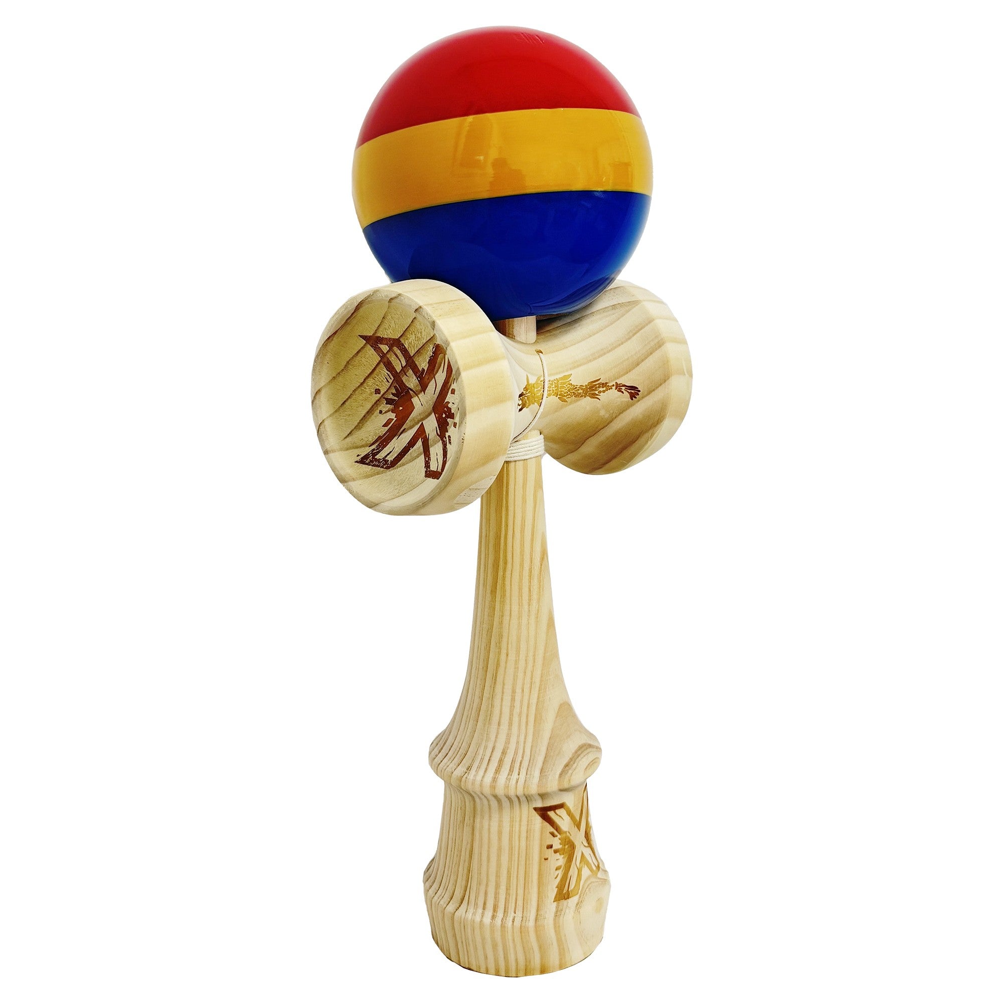 Kendama X Originala, Profesionala, Inaltime 52 cm, SUPER BIG cu Cupe KING SIZE, Bila Super Sticky, Diametrul 17 cm, din Lemn, Multicolor